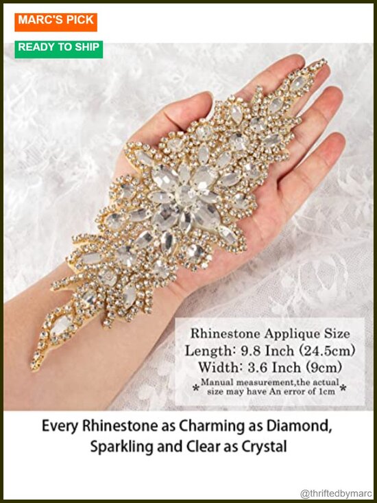 5 Pack Rhinestone Applique Wedding Sash Belt Gold Handmade Dress Belt for main image 6